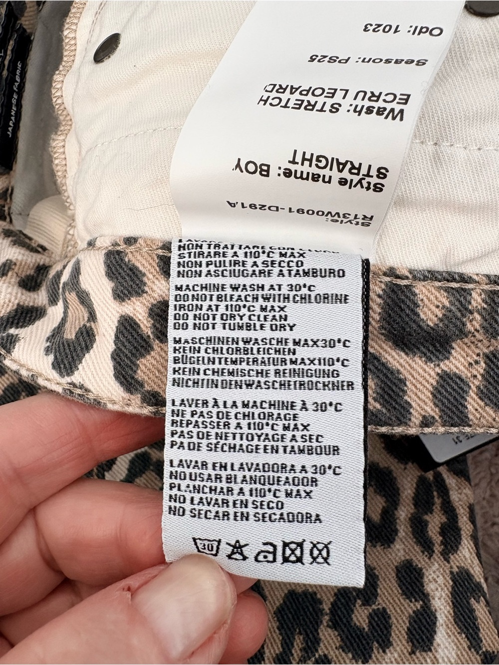 R13 NWT, Boy Straight, Ecru Leopard Stretch Cropped Jeans, Size 31 - Picture 10 of 12